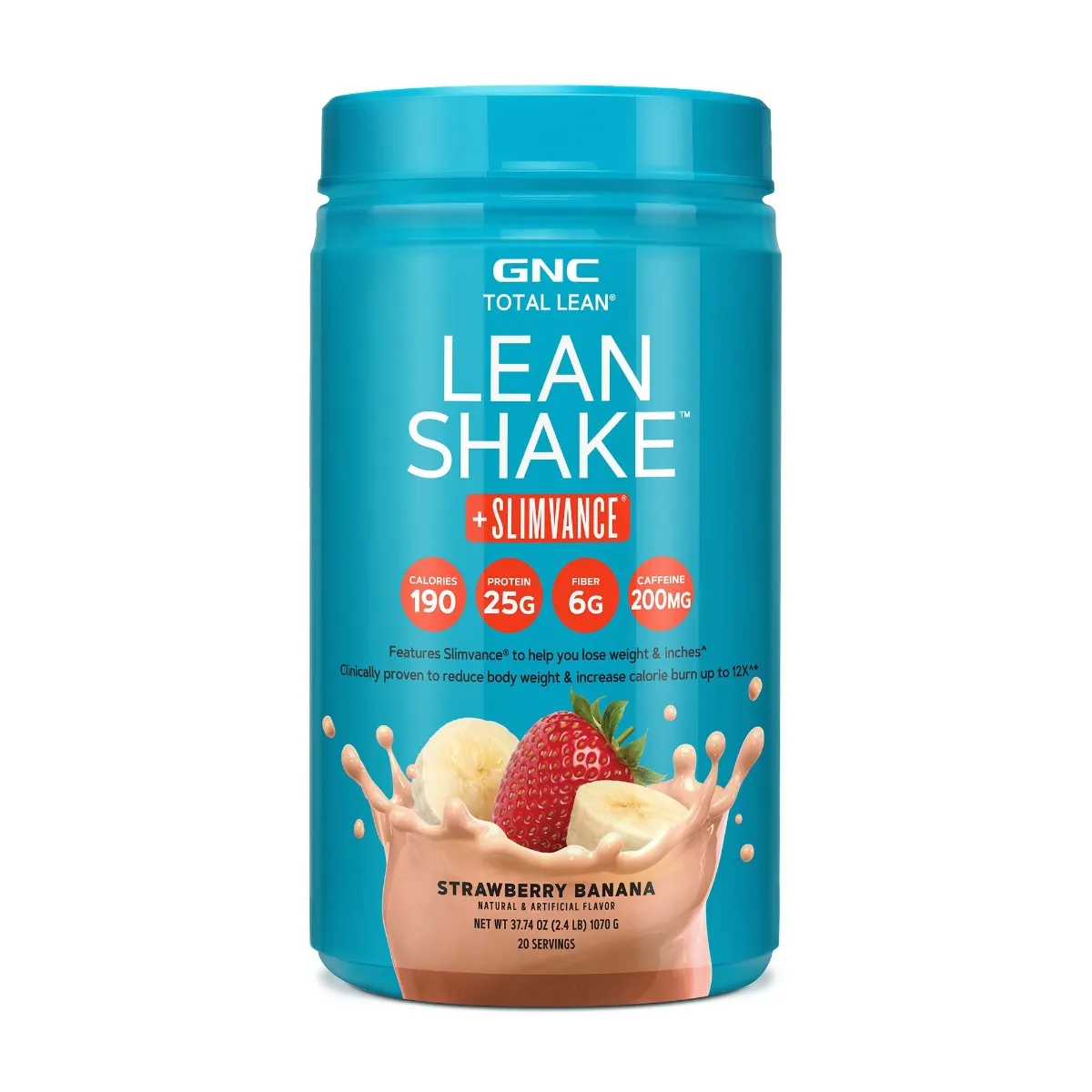 Shake proteic cu slimvance si aroma de capsuni cu banane Total Lean, 1070g, GNC