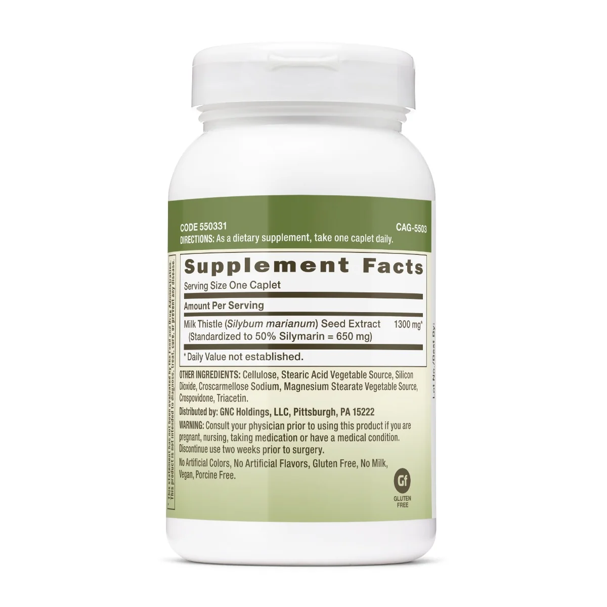 Silimarina cu extract din seminte de armurariu Milk Thistle Herbal Plus 1300mg, 120 capsule, GNC