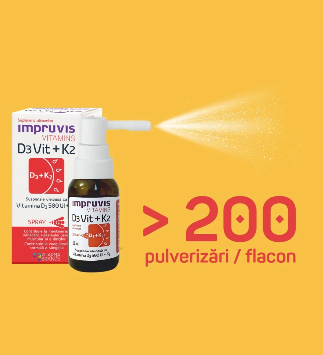 Spray suspensie uleioasa cu vitamina D3+K2 Impruvis D3Vit, 10ml, Pharma Brands