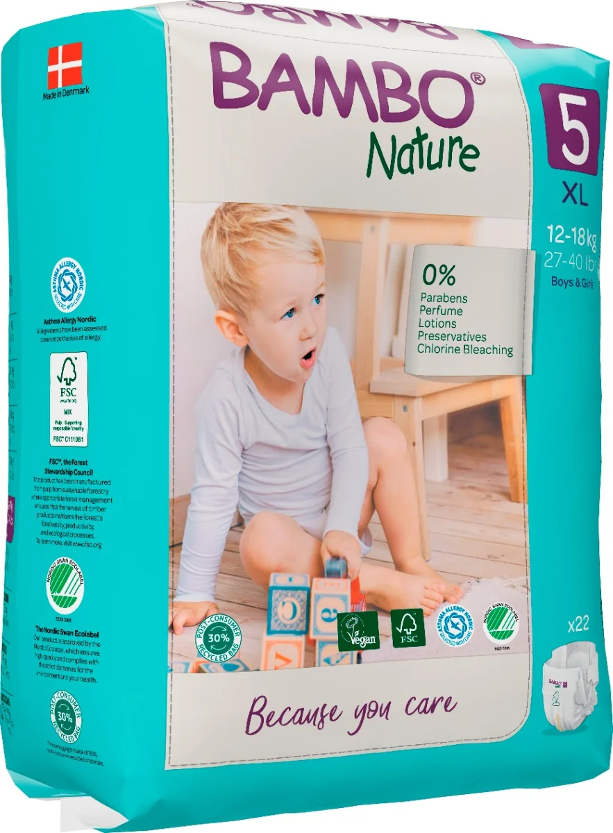 Scutece Ecolabel Nr. 5 pentru 12-18 kg, 22 bucati, Bambo Nature