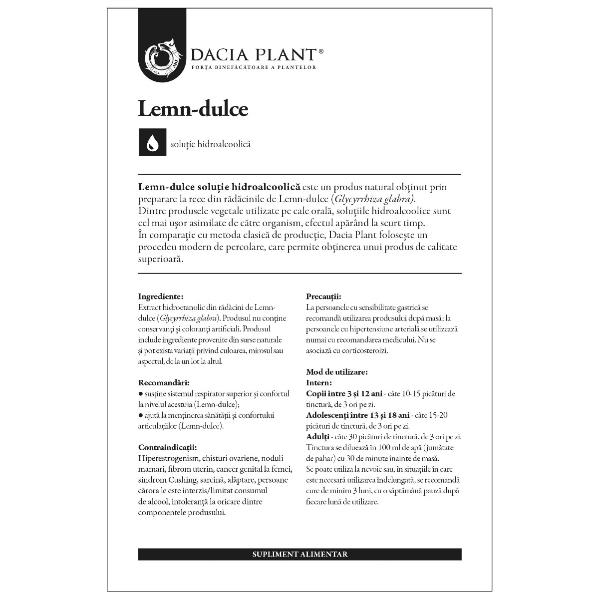Tinctura de lemn dulce, 50ml, Dacia Plant