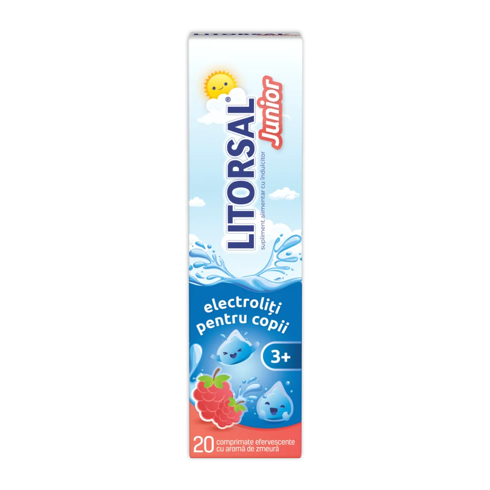 Electroliti cu aroma de zmeura pentru copii 3+ ani Litorsal, 20 comprimate efervescente, Zdrovit