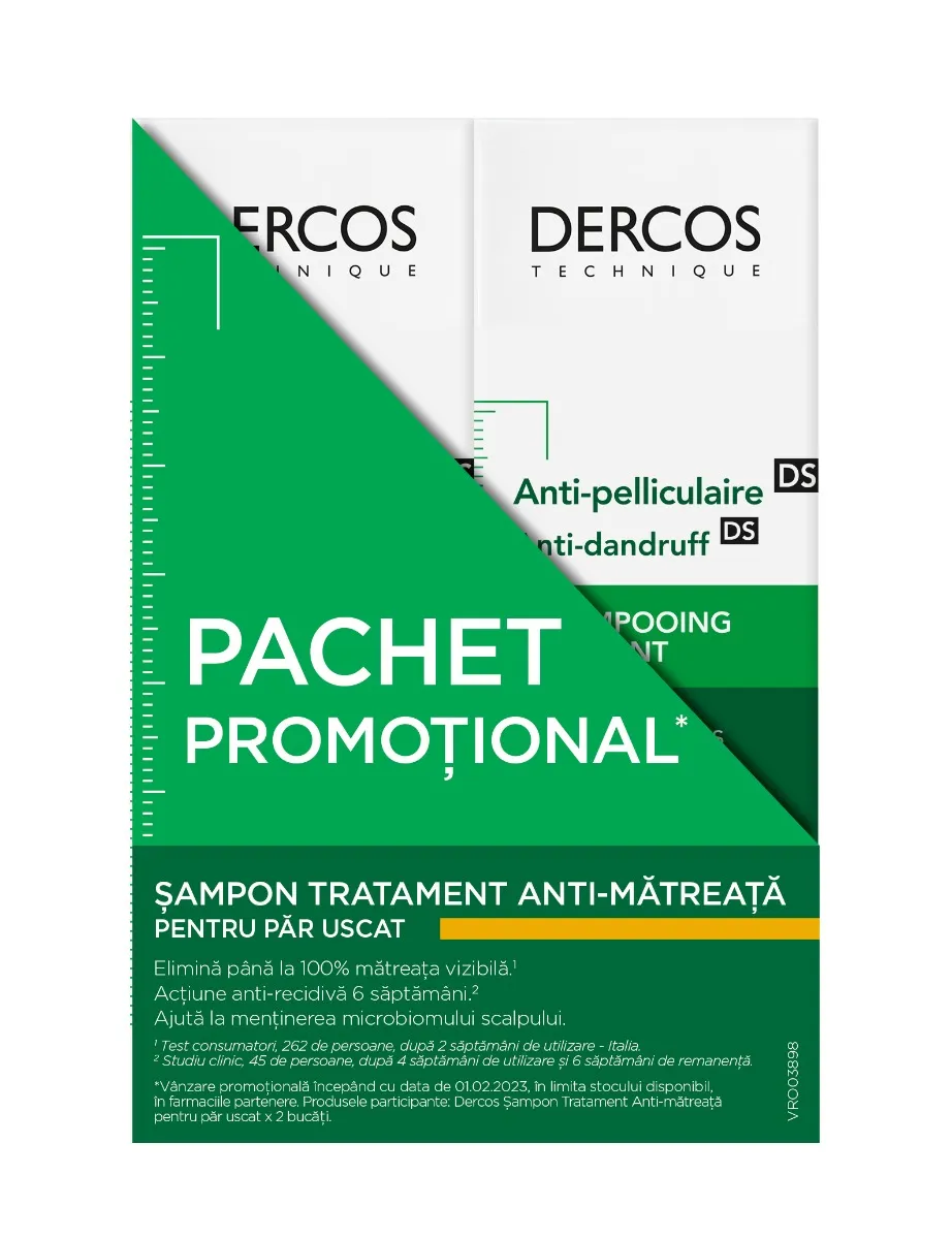 Pachet promotional Sampon anti-matreata pentru par uscat Dercos, 2 x 200ml, Vichy 