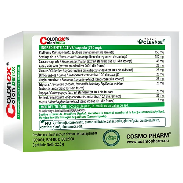 Colon Detox Colonox, 30 capsule, Cosmopharm