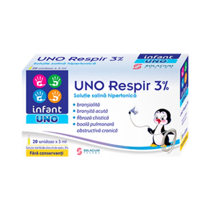 Solutie salina hipertonica Infant Uno Respir 3%, 20 unidoze x 5 ml, Solacium