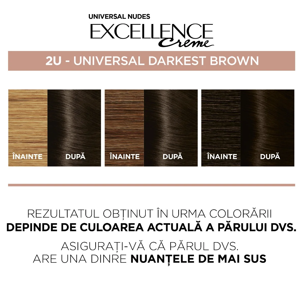 Vopsea de par permanenta fara amoniac Excellence Universal Nudes 2U Darkest Brown, 192ml, L'Oreal Paris