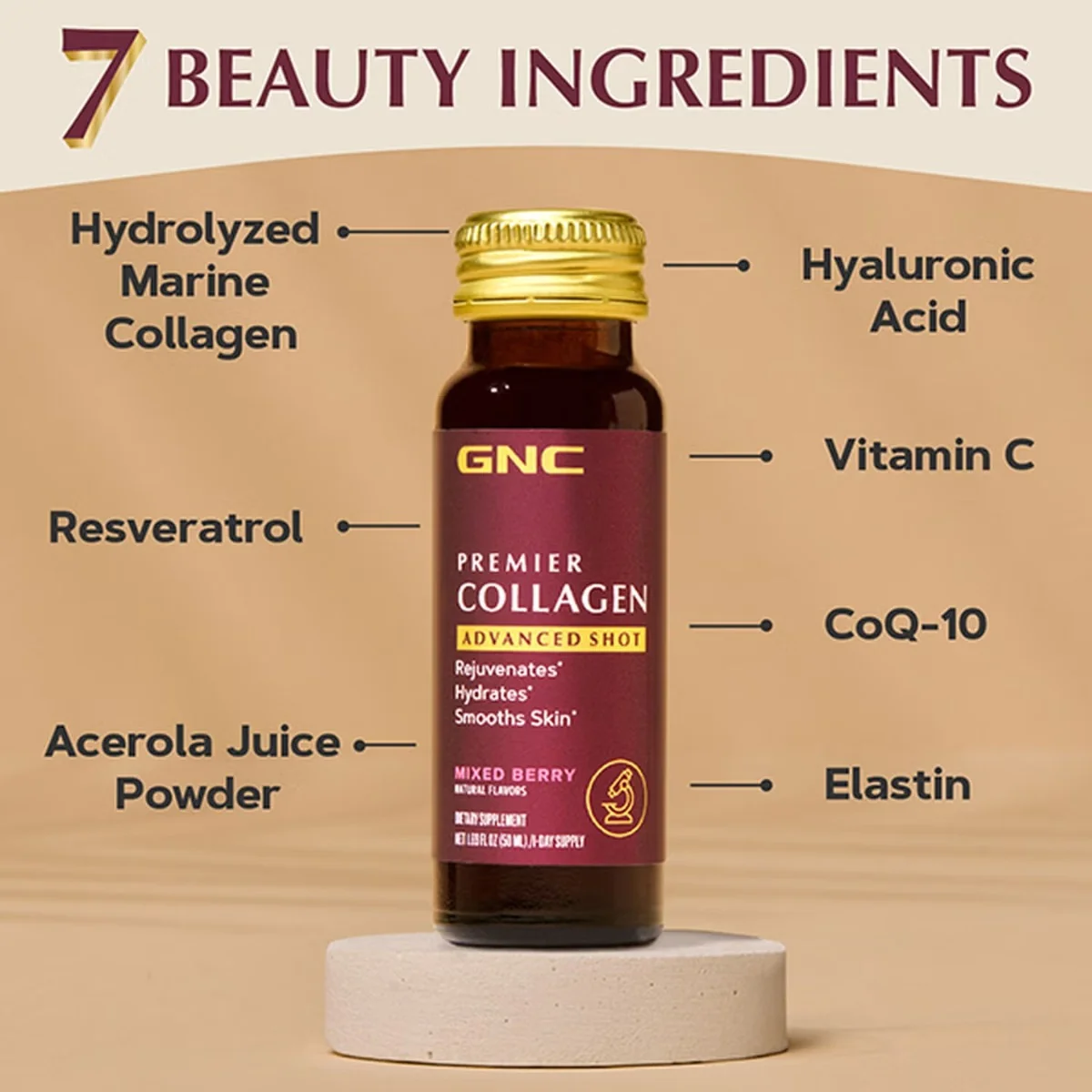 Formula premium de peptide de colagen hidrolizat marin lichid cu aroma de fructe de padure Premier Collagen, 10 shoturi x 50ml, GNC