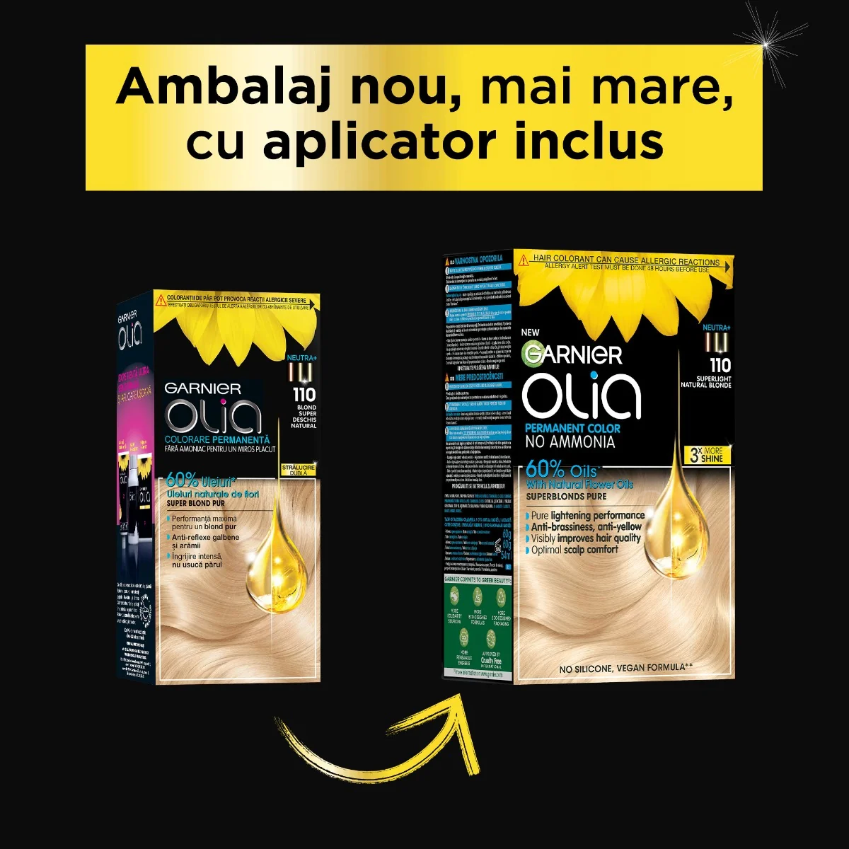 Vopsea de par permanenta fara amoniac 110 Super Light Natural Blonde Olia, 174ml, Garnier