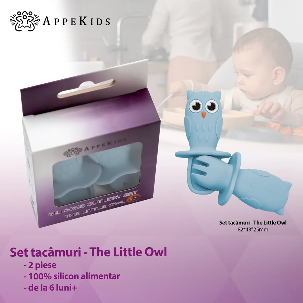 Set tacamuri din silicon Owl Aqua Blue 6 luni+, 1 bucata, Appekids