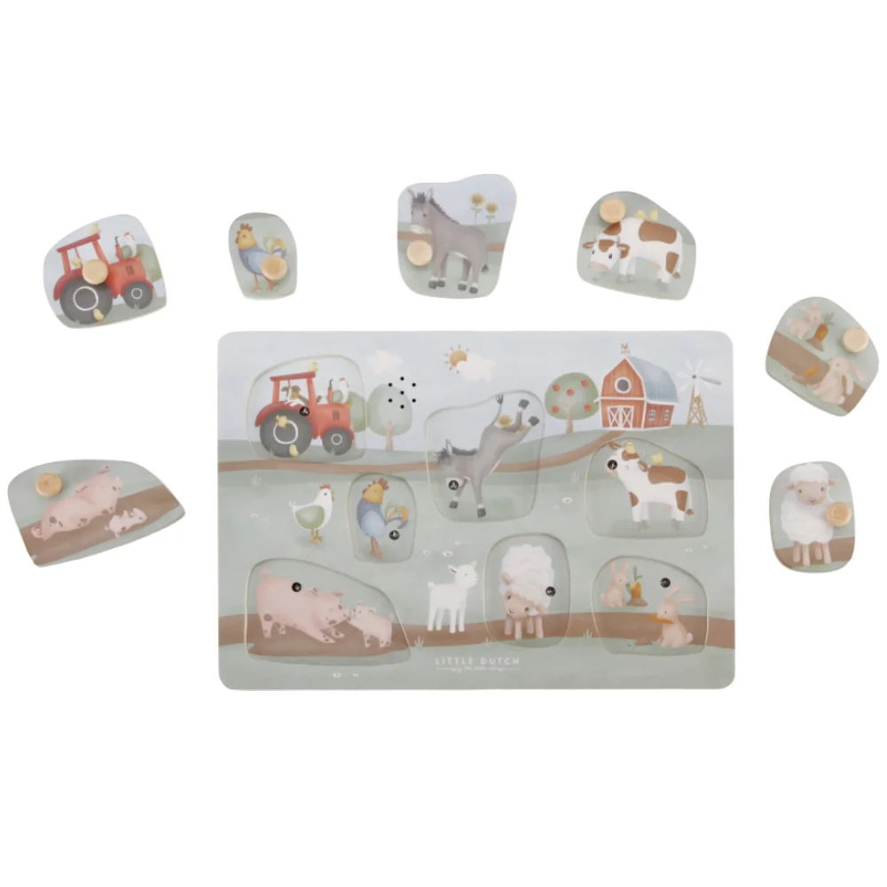 Puzzle din lemn FSC cu sunete Little Farm, 1 bucata, Little Dutch