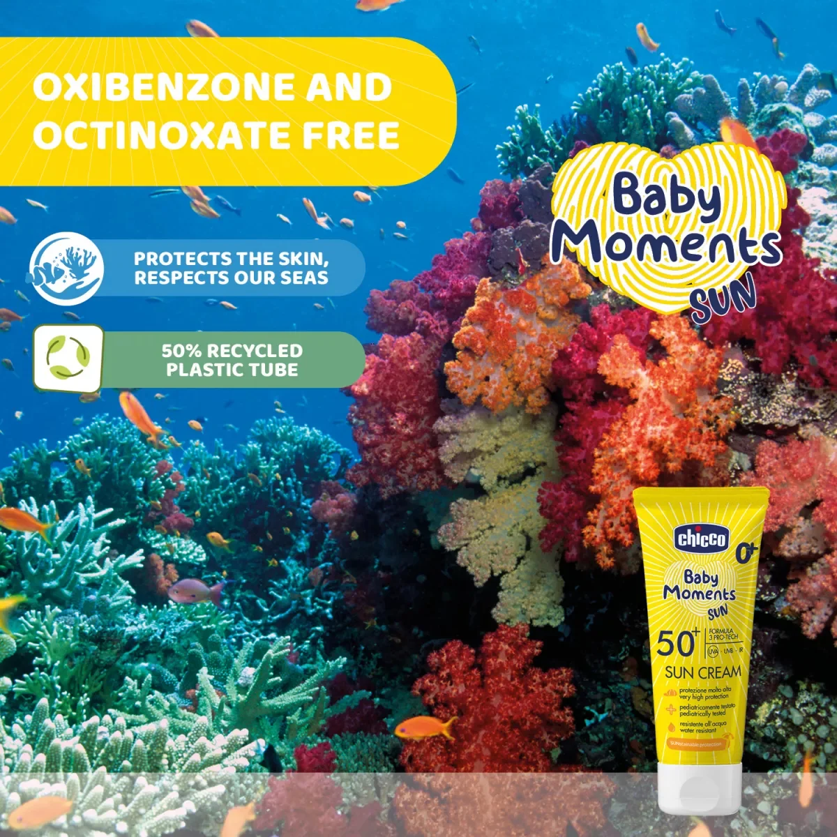 Crema cu protectie solara SPF 50+ Baby Moments 0 luni+, 75ml, Chicco 