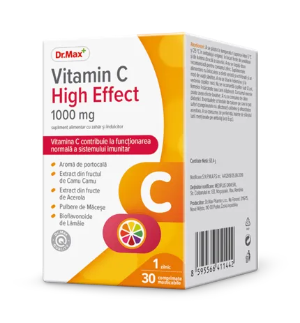 Dr. Max Vitamina C High Effect 1000mg, 30 comprimate mestecabile
