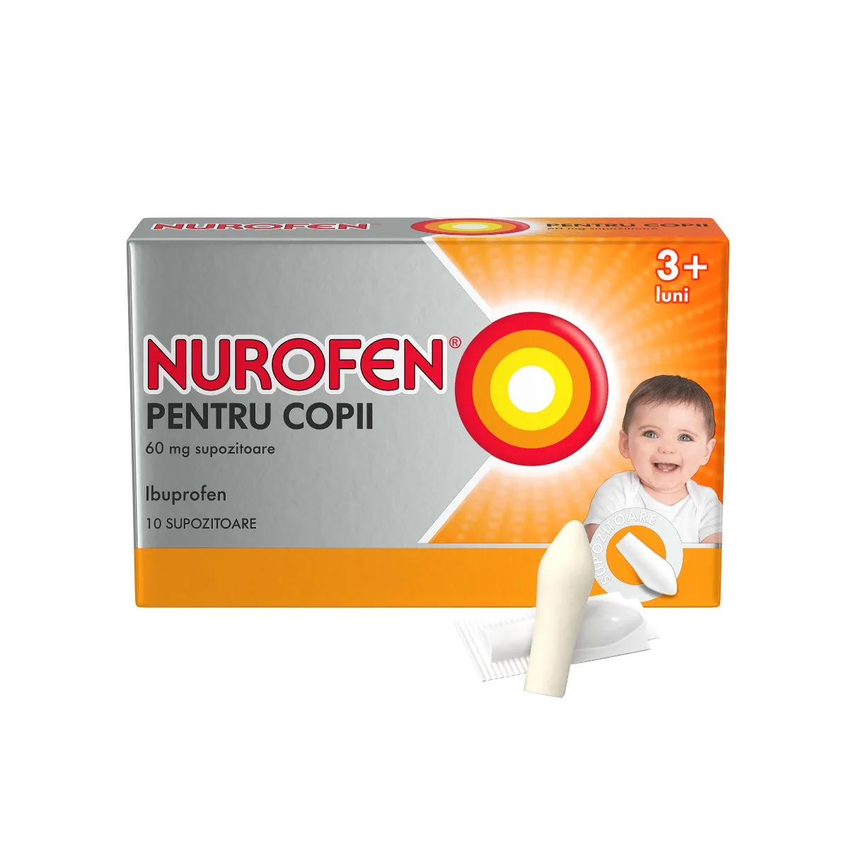 Nurofen supozitoare pentru copii +3 luni 60 mg,  10 supozitoare, Reckitt Benckiser 