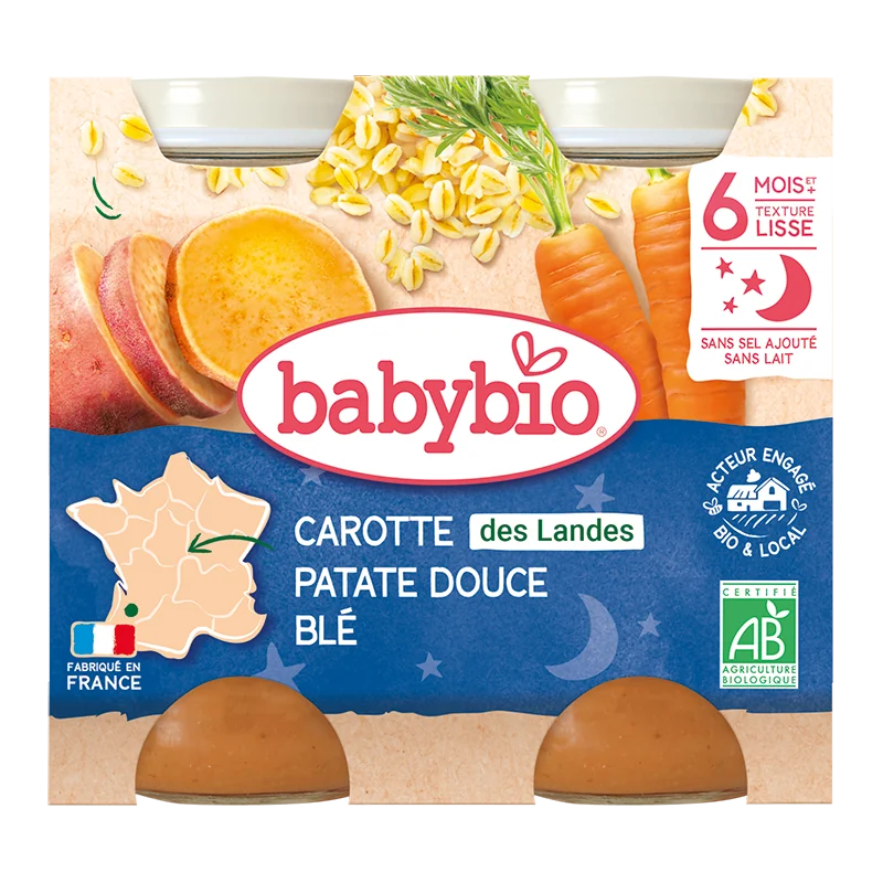 Piure de morcov, cartof dulce si grau, 2 x 200g, BabyBio