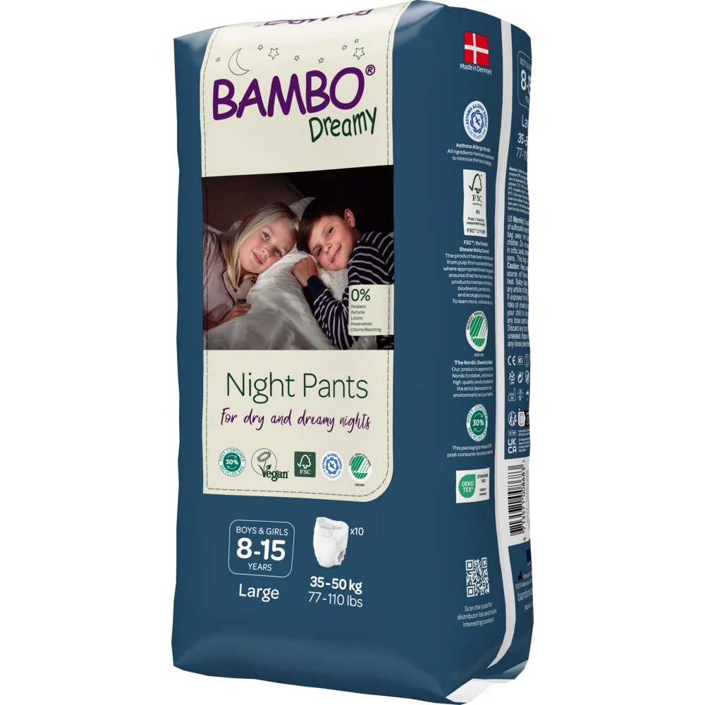 Scutece chilot pentru copii Dreamy Night Pants 8-15 ani pentru 35-50kg, 10 bucati, Bambo Nature