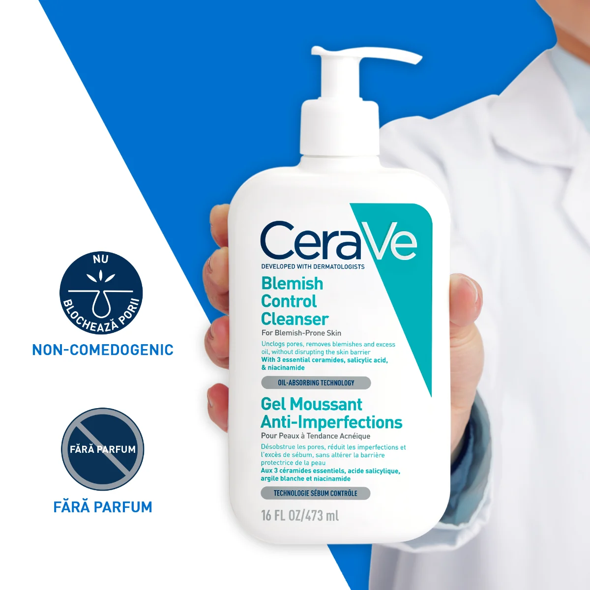 Gel de curatare spumant anti-imperfectiuni pentru ten cu tendinta acneica, 473ml, CeraVe