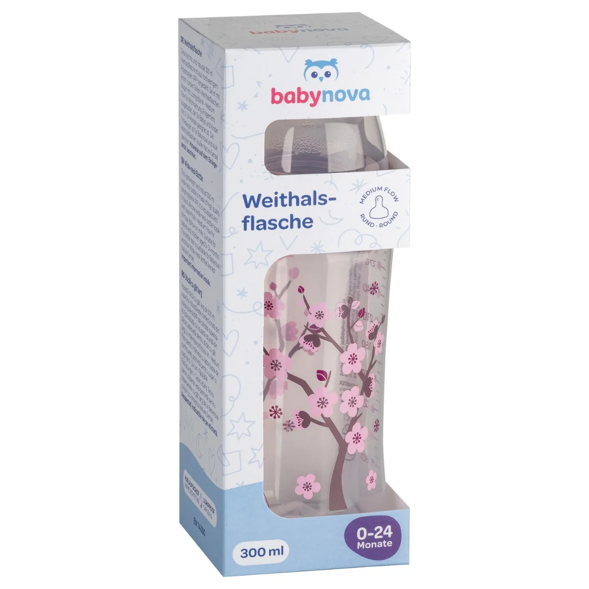 Biberon PP cu gat larg si tetina cu sistem anticolici, 300ml, Baby Nova