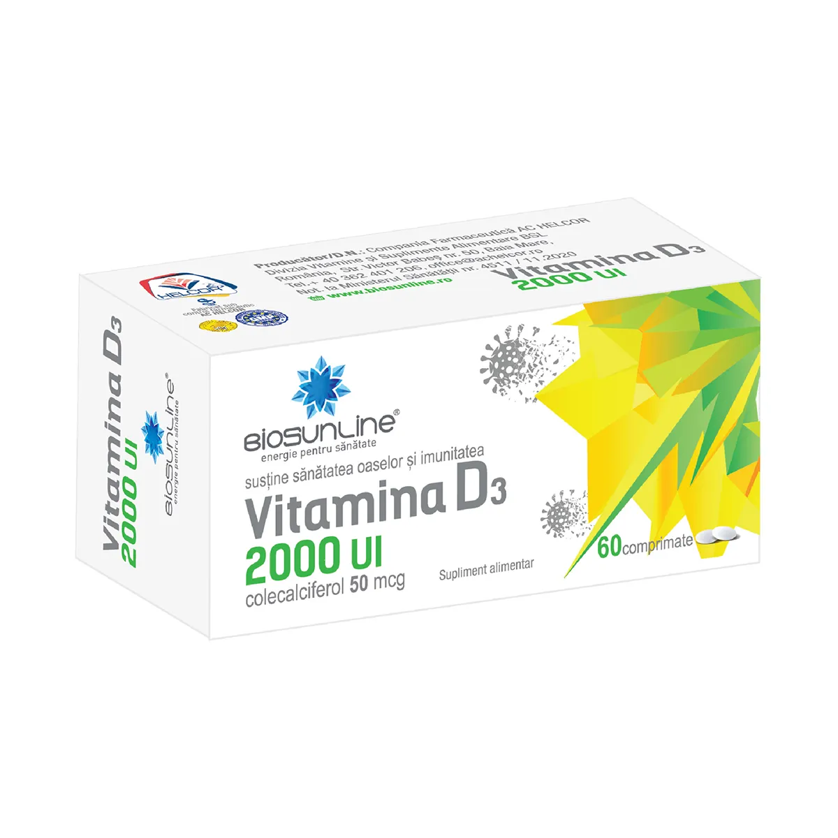 Vitamina D3 2000 UI, 60 comprimate, BioSunLine