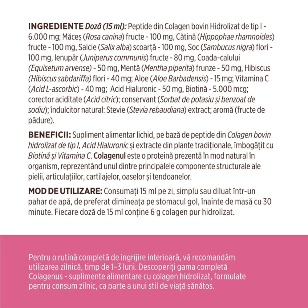 Colagen lichid pentru piele si par Colagenus Frumusete, 500ml, Faunus Plant