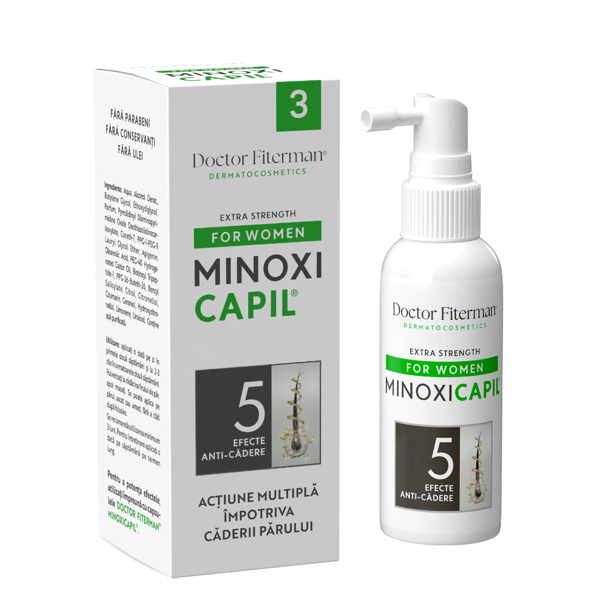 Spray impotriva caderii parului pentru femei Minoxicapil Women, 60ml, Doctor Fiterman