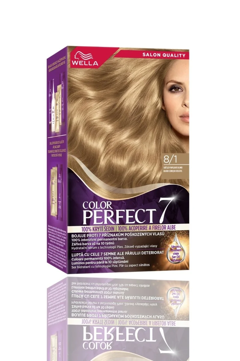 Vopsea de par permanenta Blond Cenusiu Deschis 8/1 Color Perfect, 135ml, Wella