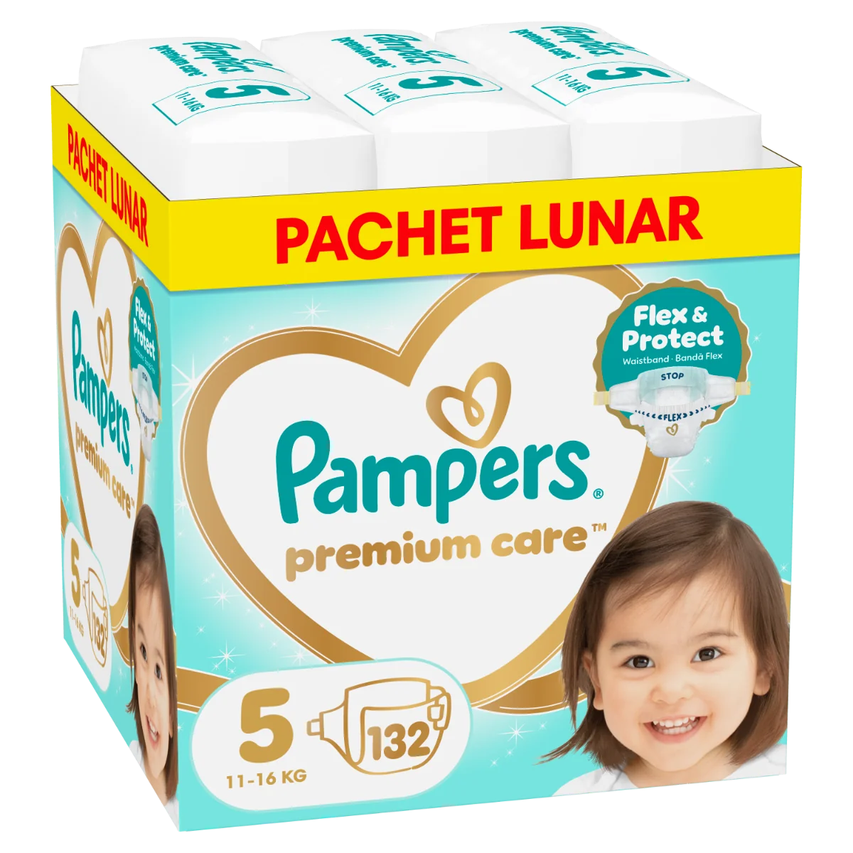 Scutece Premium Care Marimea 5 pentru 11-16 kg, 132 bucati, Pampers