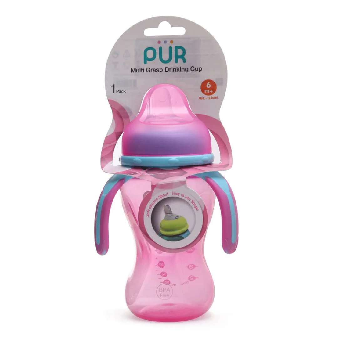 Cana cu prindere multipla +6 luni Roz, 250ml, PUR