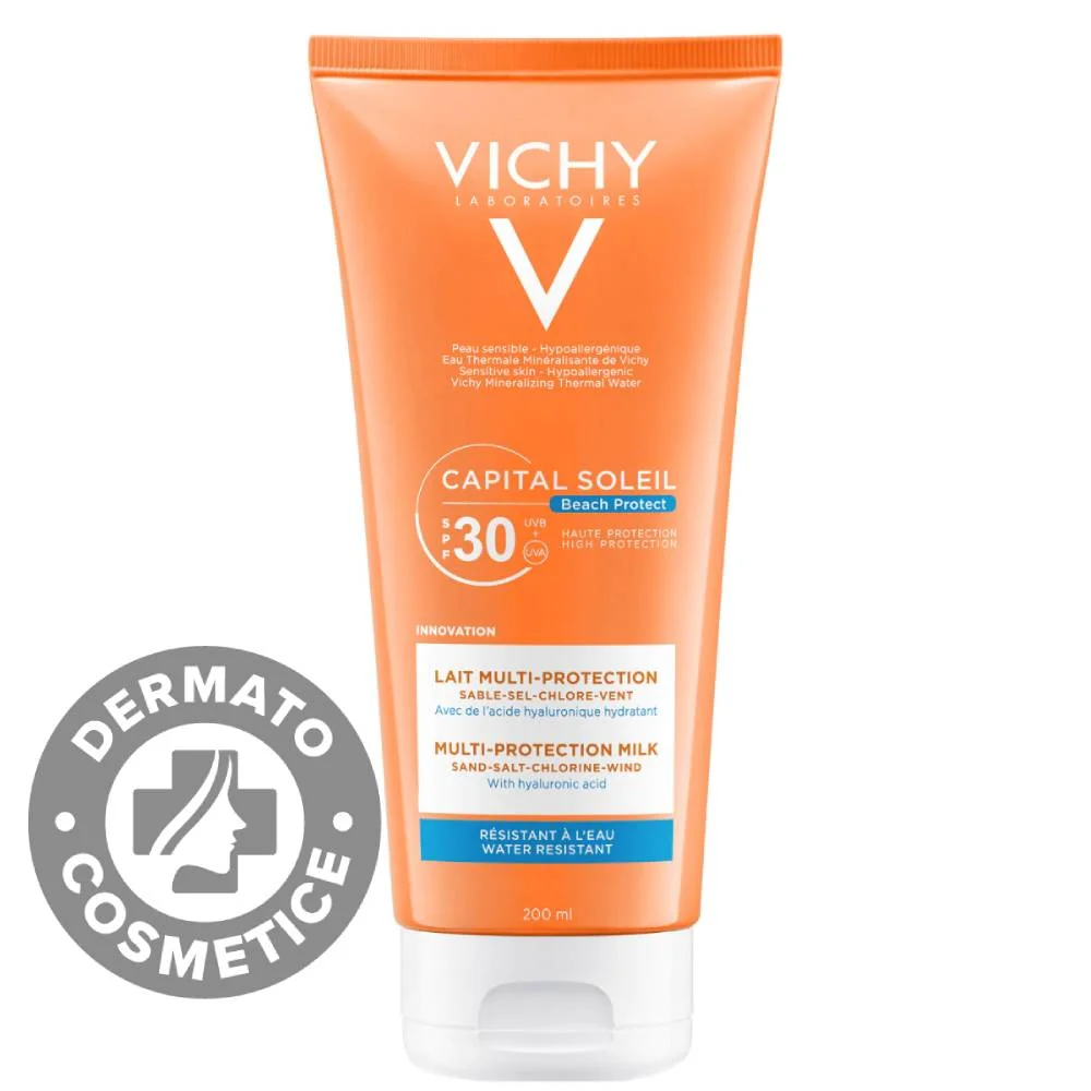 Lapte pentru fata si corp multi-protector Capital Soleil SPF30, 200ml, Vichy 