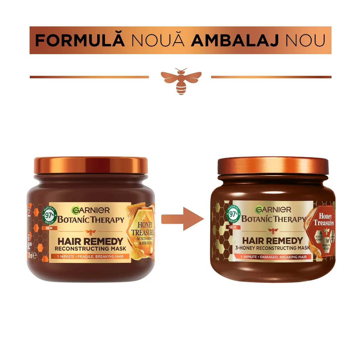 Masca pentru par deteriorat cu tendinta de rupere Honey Treasures Botanic Therapy, 340ml, Garnier