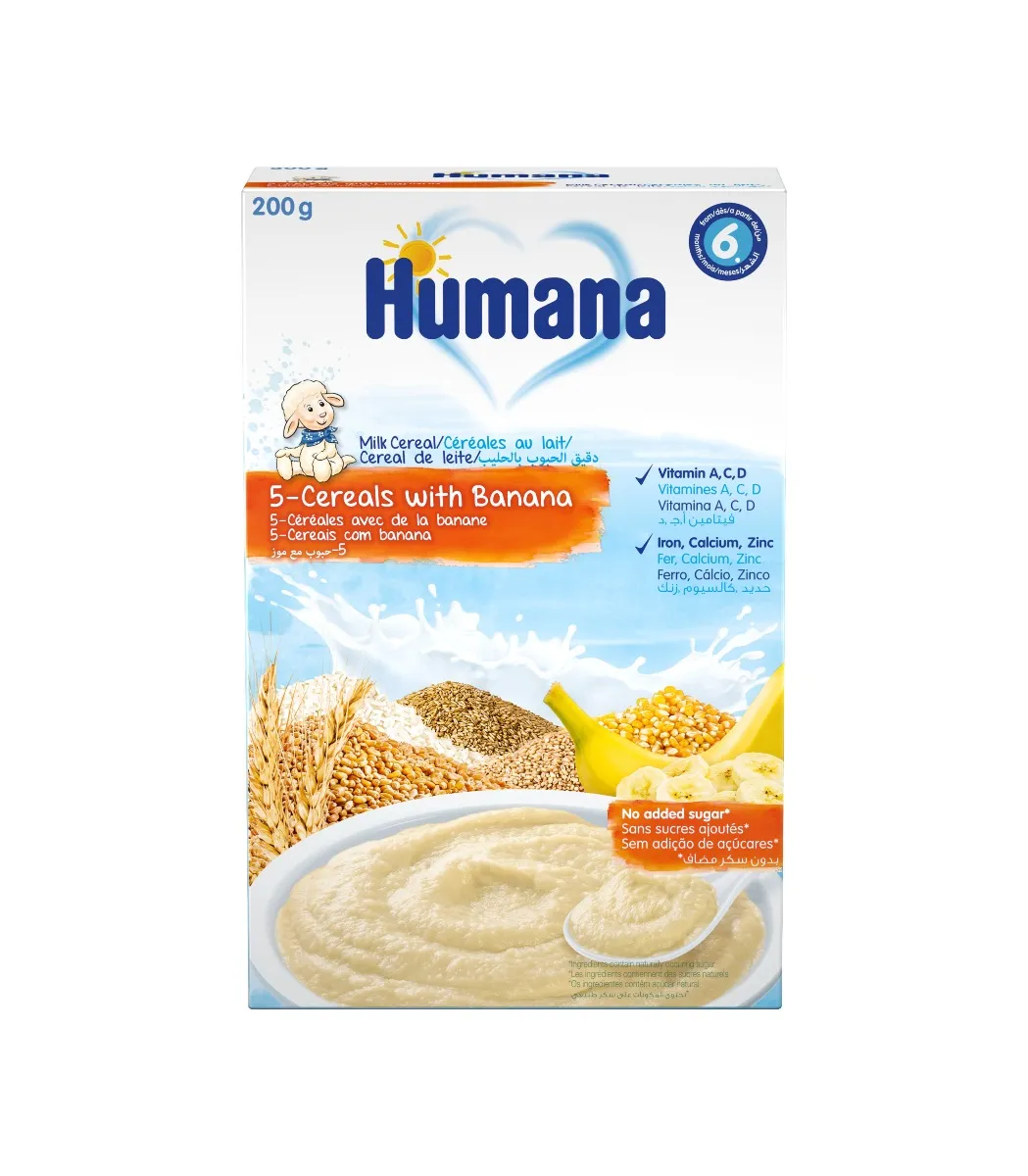 5 cereale cu lapte si banana 6 luni+, 200g, Humana
