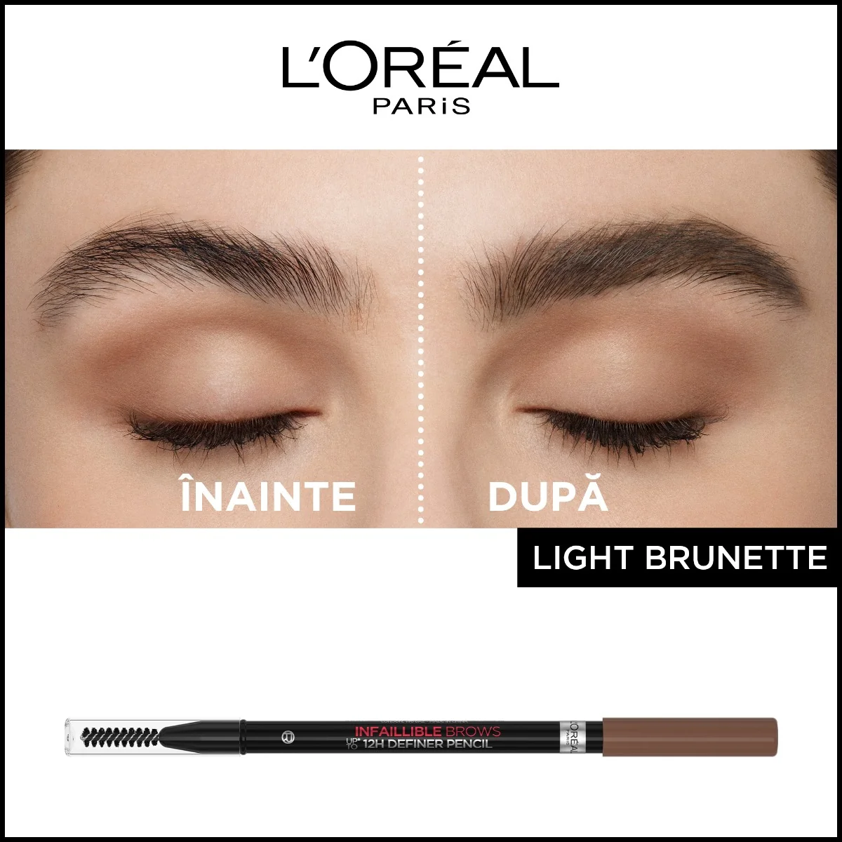 Creion de sprancene cu efect de definire Infaillible 12H Definer 5.0 Light Brunette, 5g, L'Oreal Paris