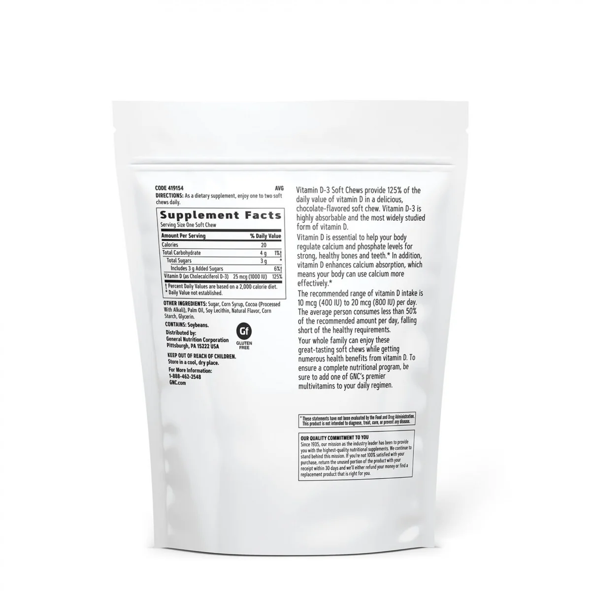 Vitamina D3 1000IU cu aroma de ciocolata, 60 drajeuri, GNC