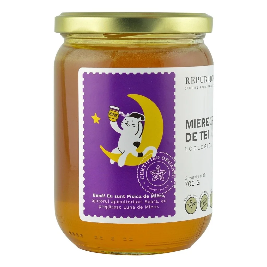 Miere de tei ecologica cruda, 700g, Republica Bio