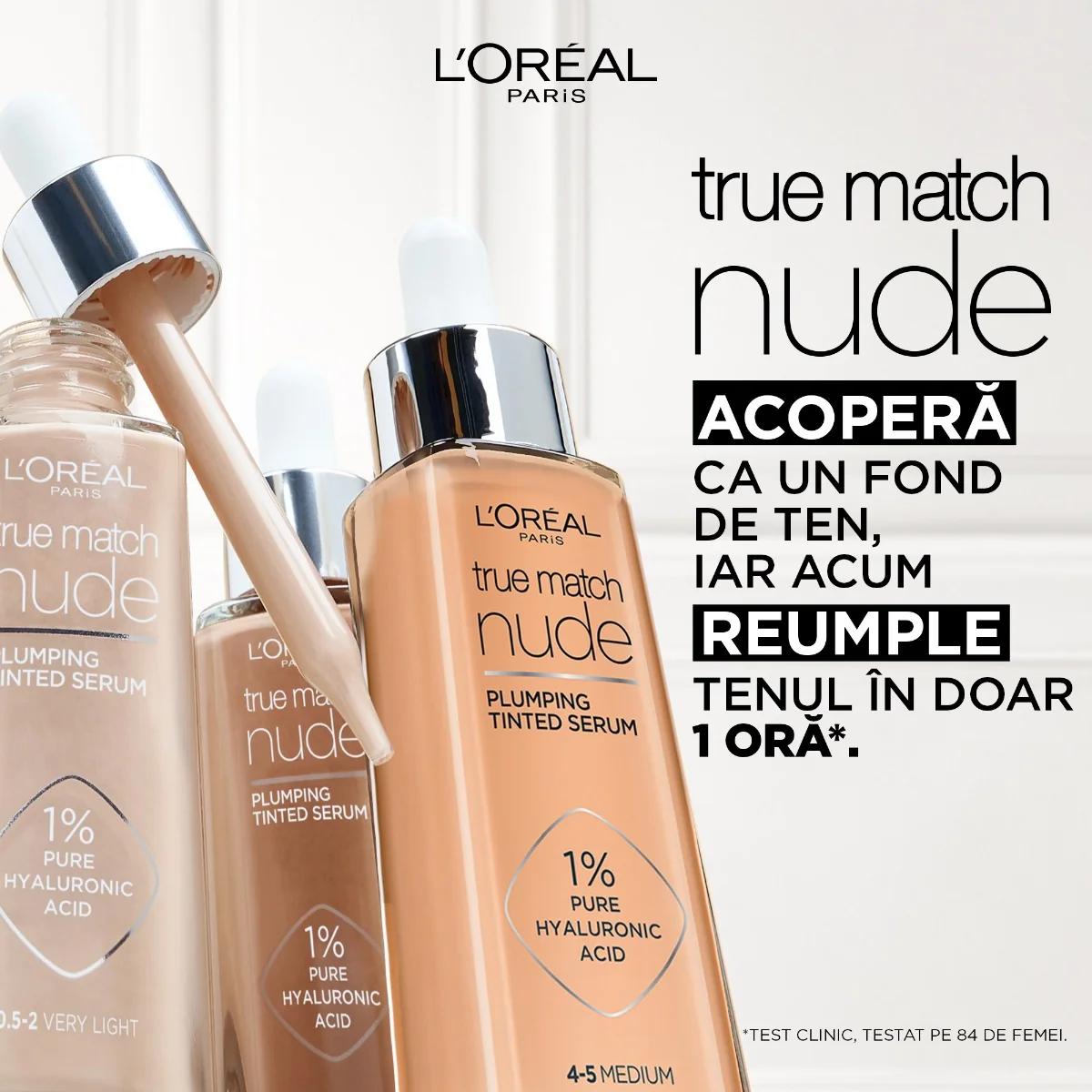Serum redensificator infuzat cu pigmenti True Match Nude 2-3 Light, 30ml, L'Oreal Paris