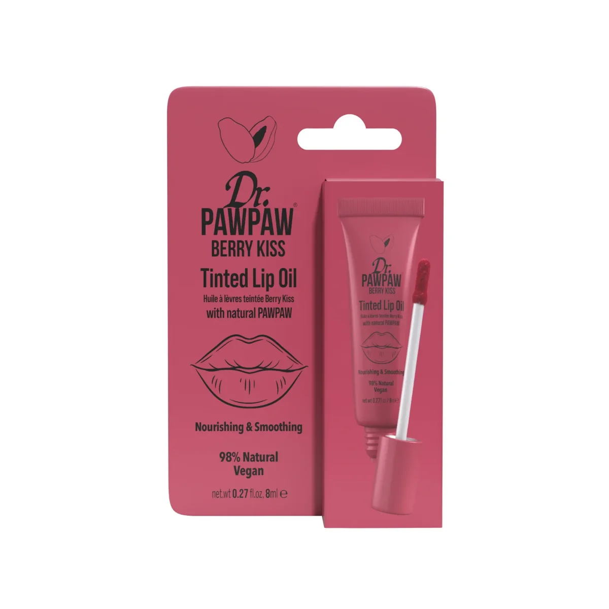 Ulei de buze colorat hranitor cu extract de papaya Berry Kiss, 8ml, Dr.PAWPAW