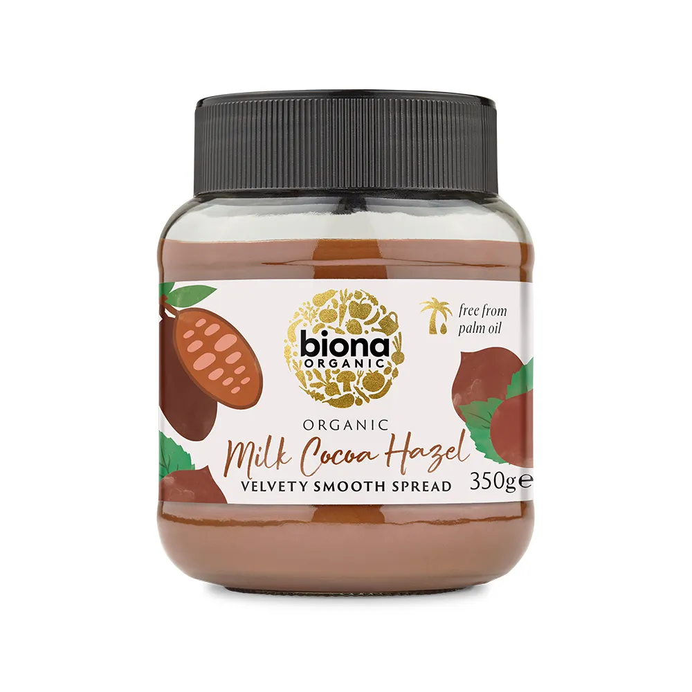 Crema tartinabila de ciocolata cu lapte si alune de padure bio, 350g, Biona Organic