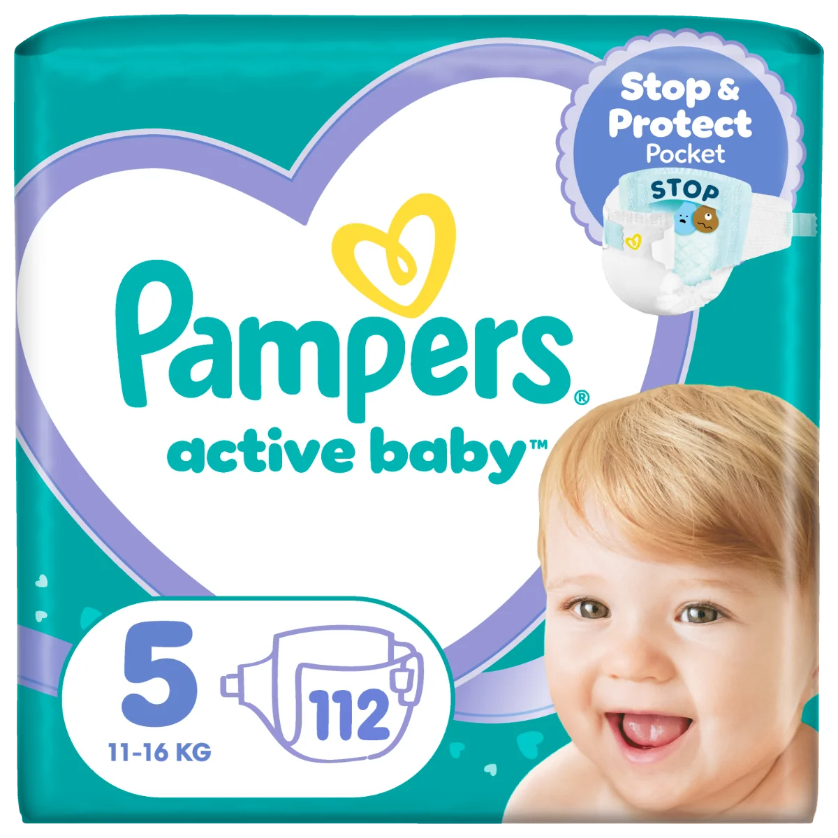Scutece Active Baby Mega Box Marimea 5 11-16 kg, 112 bucati, Pampers