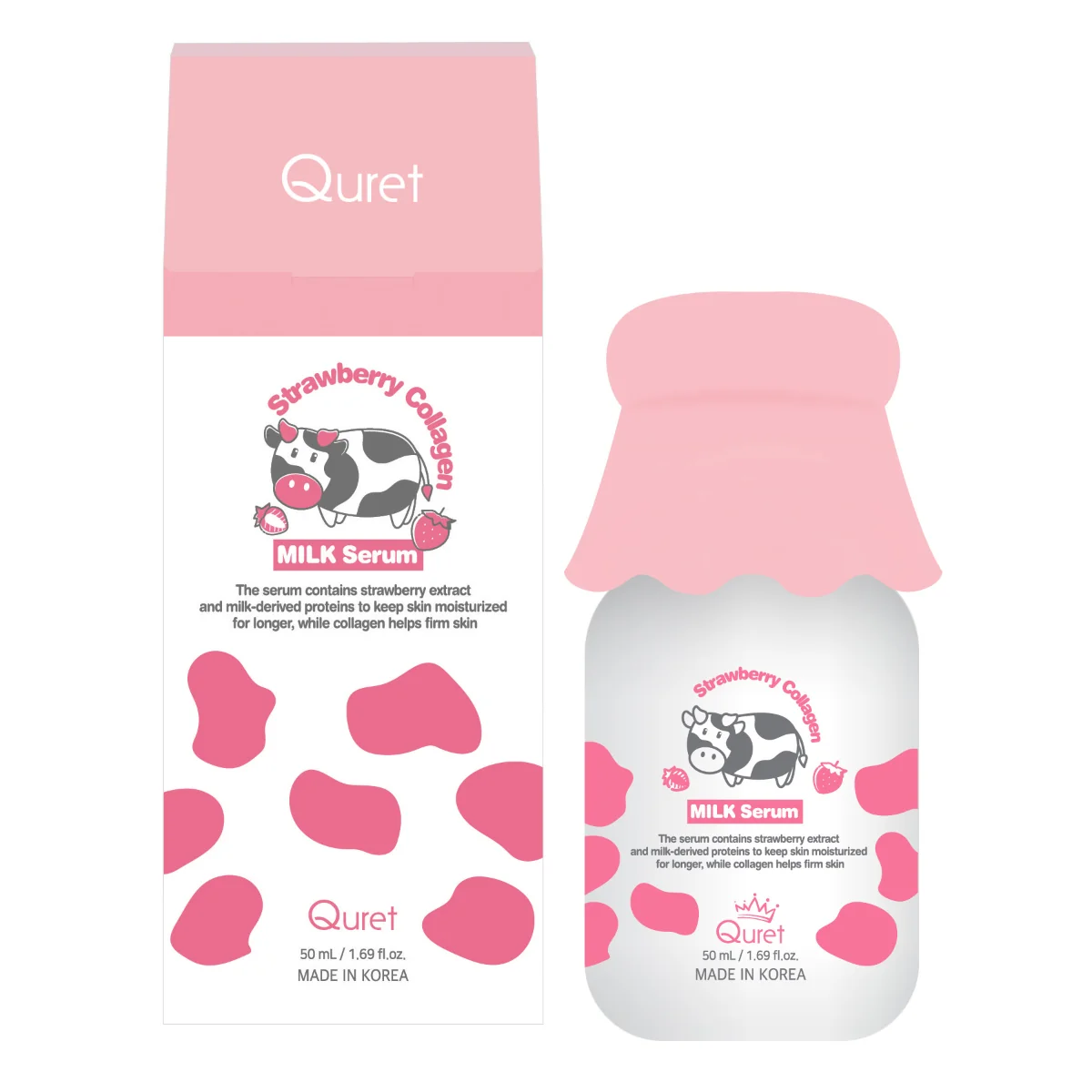 Ser facial cu lapte si colagen & capsuni, 50ml, Quret