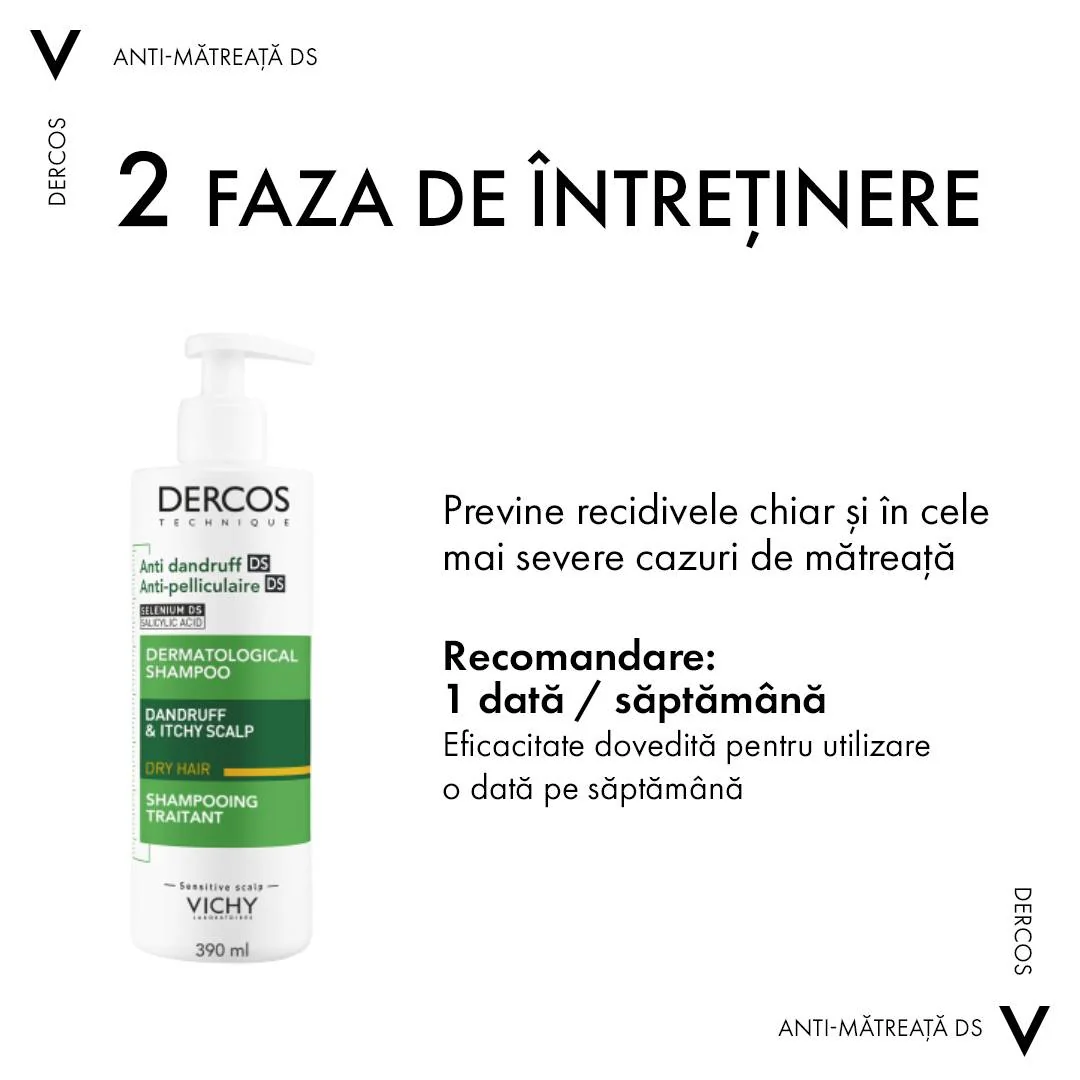 Sampon tratament anti-matreata uscata Dercos, 390ml, Vichy