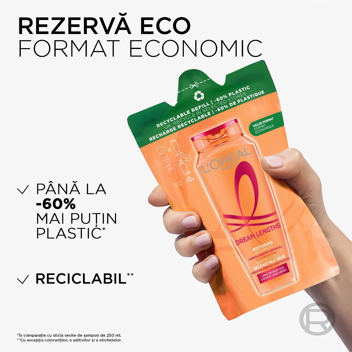 Sampon reparator pentru par lung degradat Dream Long rezerva eco, 250ml, Elseve