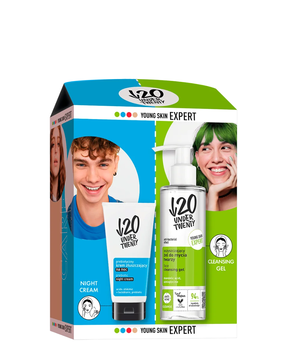 Set Gel de curatare 190ml + Crema matifianta de noapte cu prebiotice 50ml, Under20
