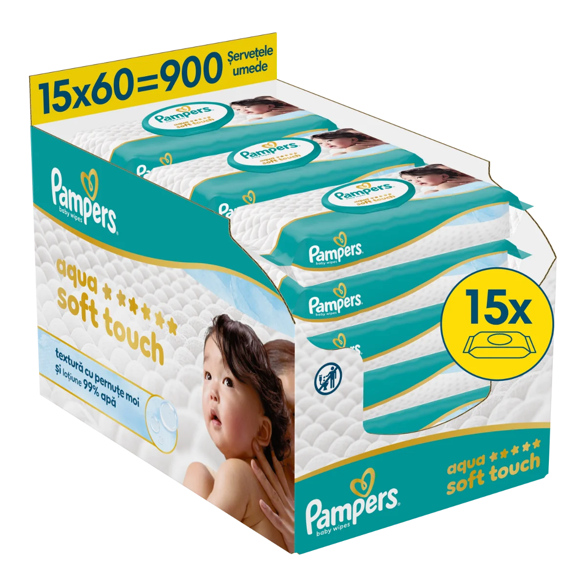 Servetele umede 99% apa cu lotiune usoara, 900 bucati, Pampers