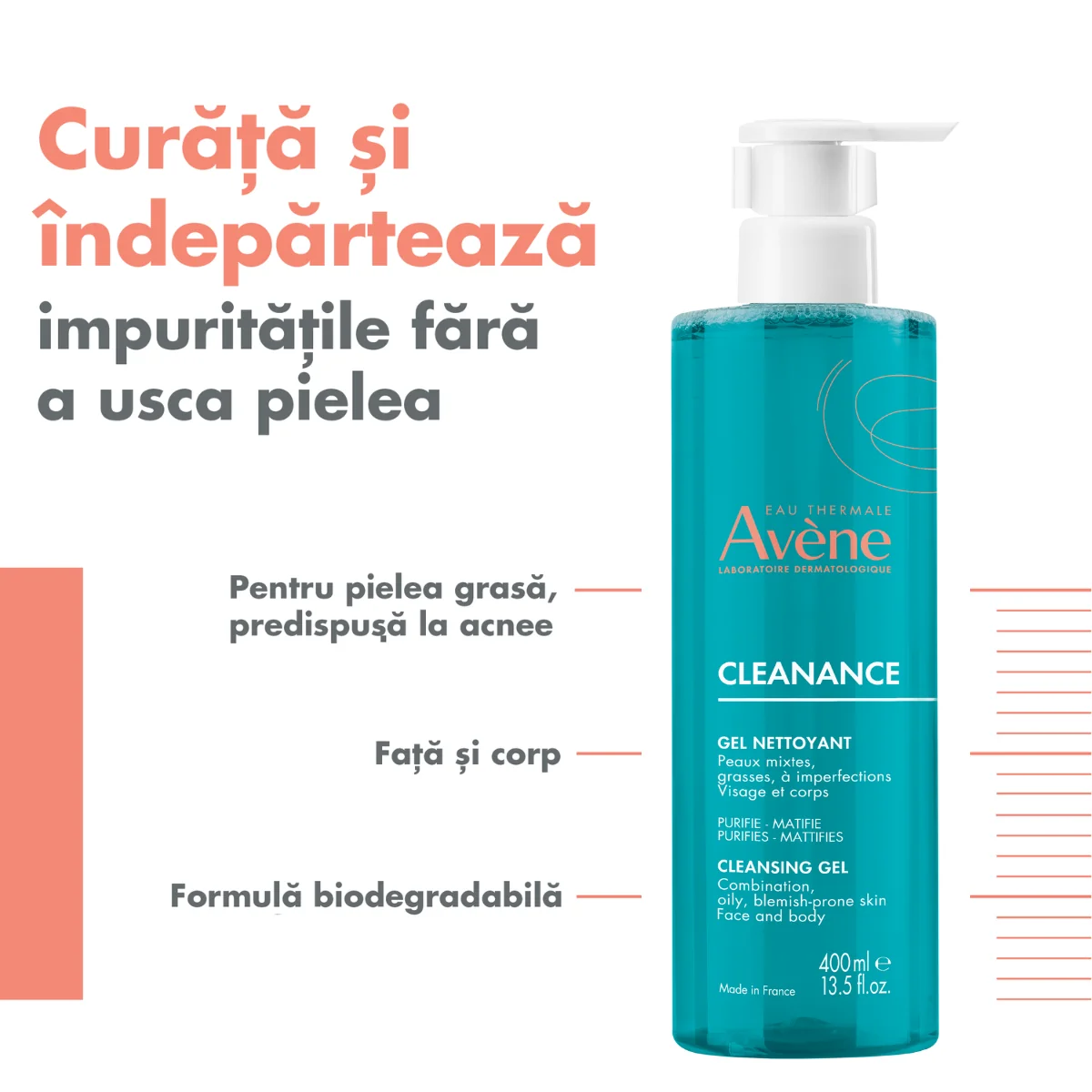 Gel de curatare pentru ten cu tendinta acneica Cleanance, 400ml, Avene