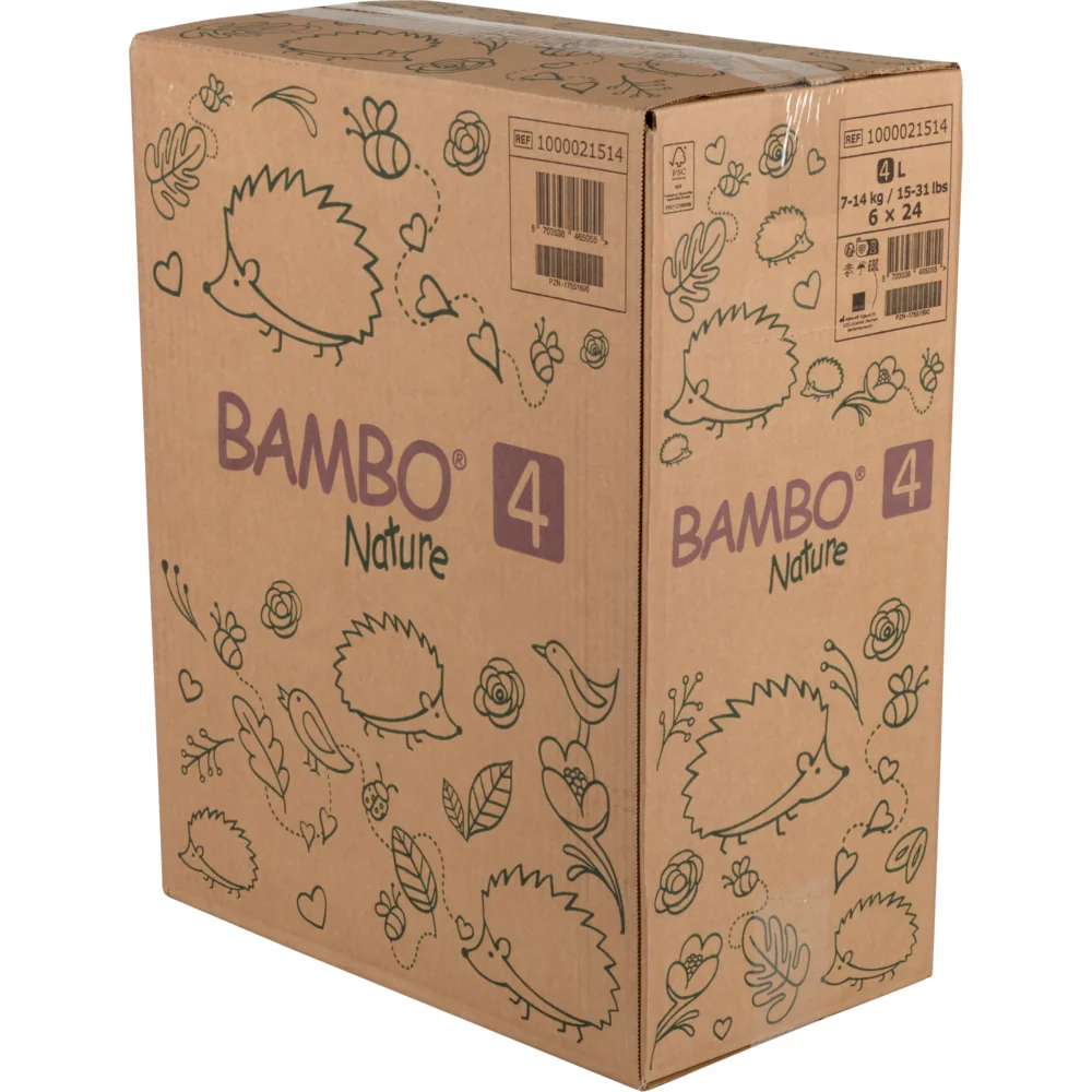 Scutece Eco Paper Bag Marimea Nr. 4 pentru 7-14 kg, 144 bucati, Bambo Nature