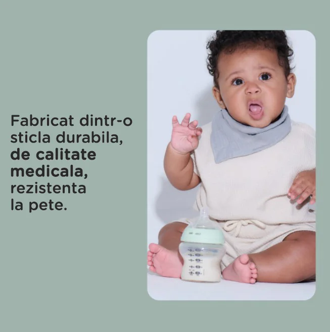 Biberon din sticla cu tetina din silicon cu autosterilizare pentru 0 luni+ Natural Start, 250ml, Tommee Tippee