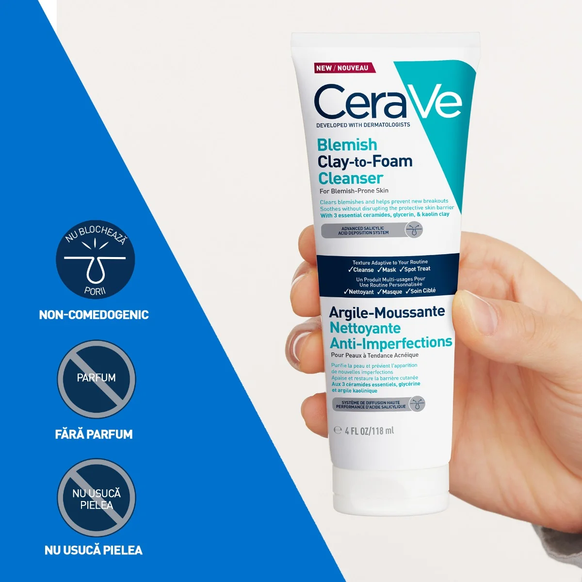 Gel de curatare cu argila anti-imperfectiuni Clay-to-Foam, 118ml, CeraVe
