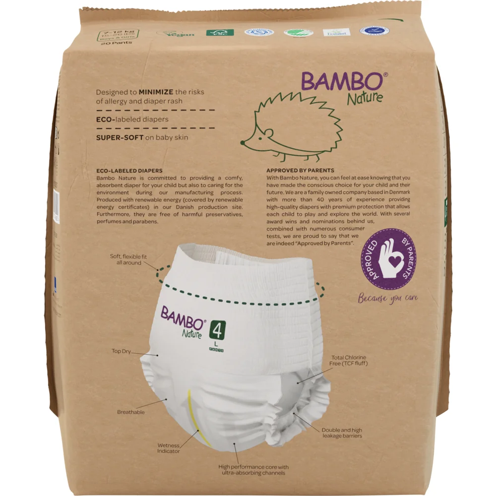 Scutece Eco Paper Bag Pants Marimea Nr. 4 pentru 7-12 kg, 100 bucati, Bambo Nature