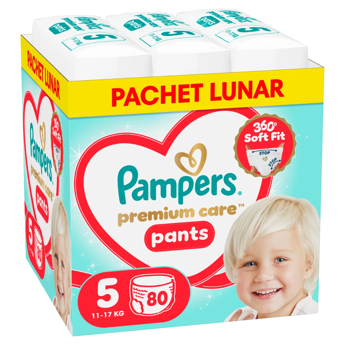 Scutece-chilotel Premium Care Pants XXL Box Marimea 5 pentru 11-17 kg, 80 bucati, Pampers 