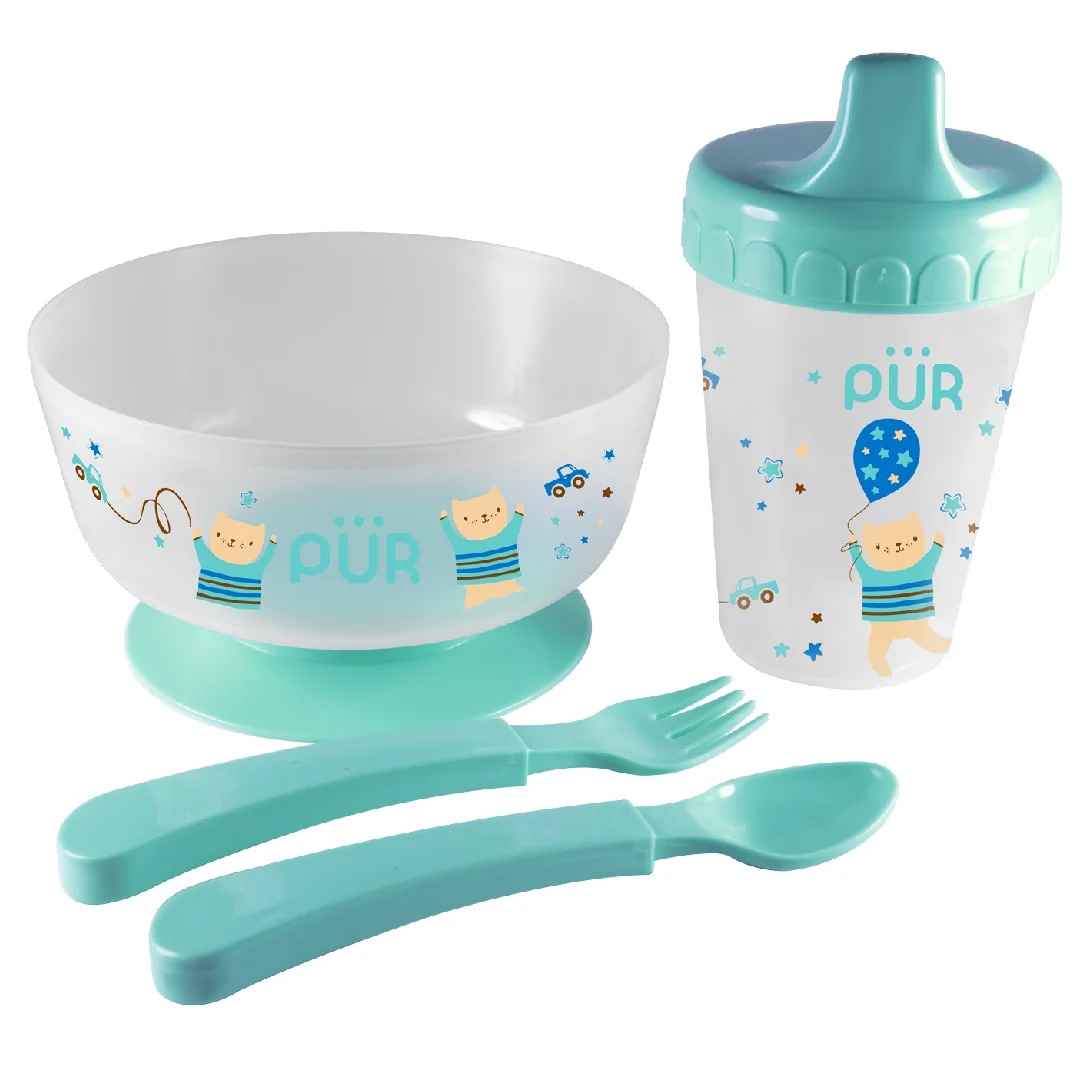 Set pentru masa bol cu tacamuri si cana verde +6, 1 bucata, PUR
