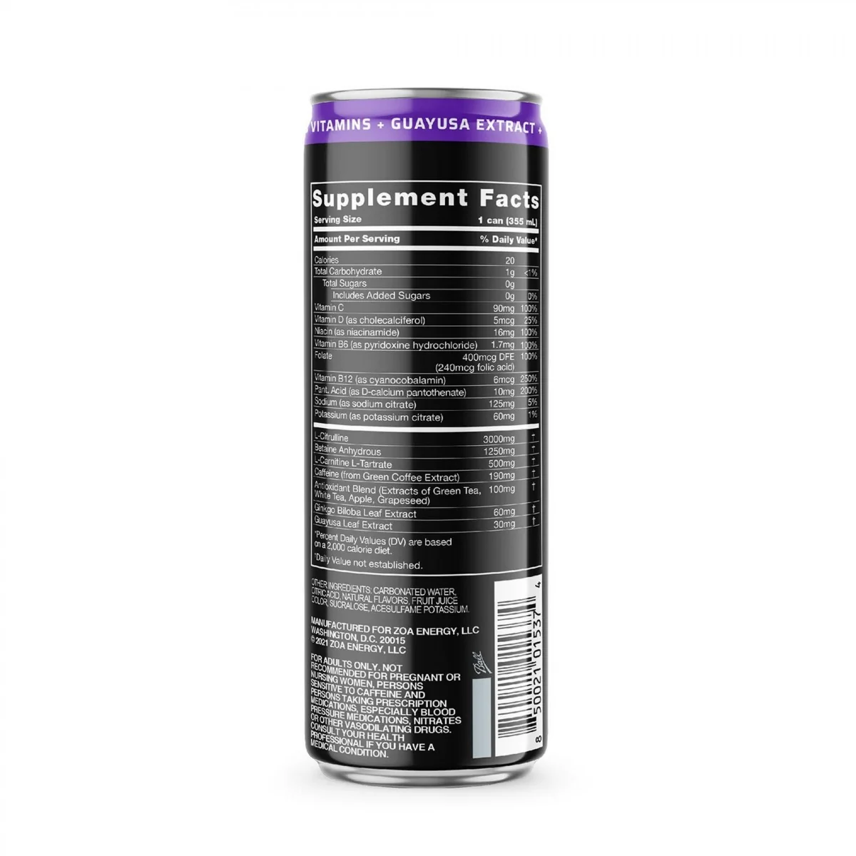 Bautura Energizanta Pre-Antrenament cu aroma de mure acai, 355,ml, GNC ZOA+ Pre-Workout